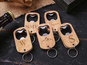 Wood Eco-Friendly Bottle Opener Keychain Personalized Engraved Monogram Letterpress Printed Portable Wooden <b>Keyring</b> Gift for <b>Men</b> - Product Image 1
