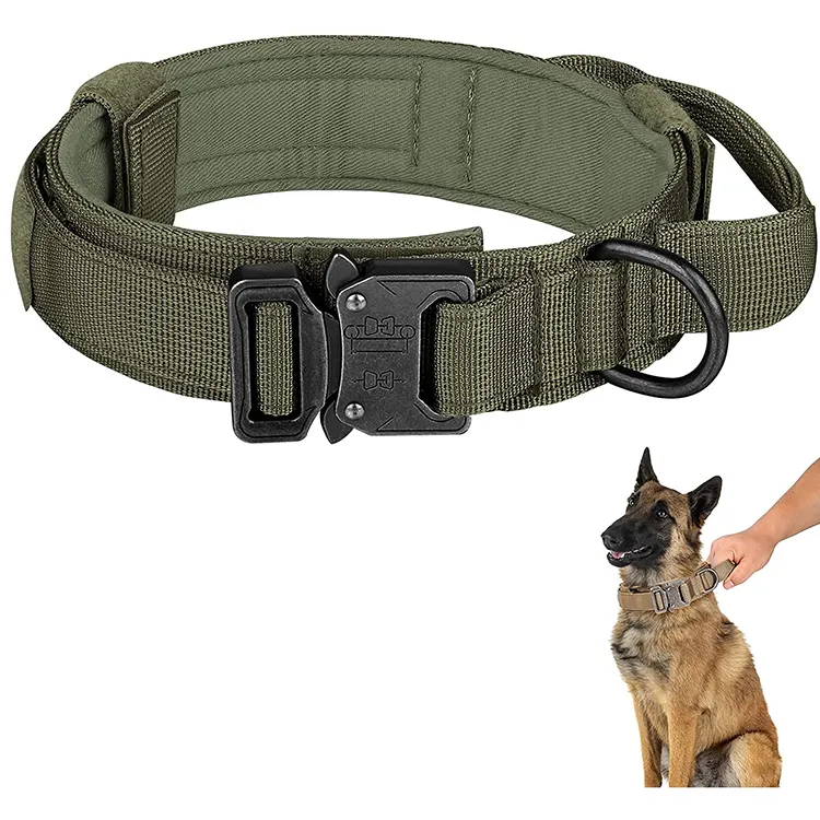 Heavy Duty Multi-function Durable Medium Large Mental Buckle Training Tactical Dog Collar With Control Handle