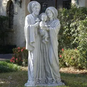 BLVE 야외 장식 손 조각 가톨릭 종교 어린이 예수 동상 흰색 대리석 거룩한 가족 조각