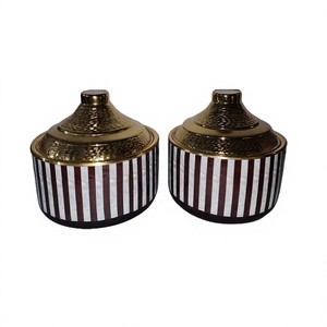 Ensemble de 2 casseroles rondes en bois et acier inoxydable pour servir les aliments à prix attractif - Product Image 1