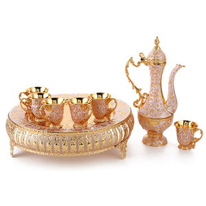 Décoration de <span class=keywords><strong>restaurant</strong></span> à domicile, style européen, vaisselle turque en métal, théière et tasse à thé de luxe en argent et or - Product Image 2