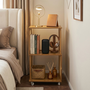 Mini Movable <b>Bedside</b> <b>Table</b> Wood Top Storage Nightstand With Wheels For <b>Small</b> Spaces - Product Image 2