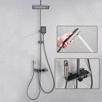 Ensemble de douche thermostatique numérique de luxe HONGDEC en acier inoxydable avec pommeau de douche carré mural et fonction pluie