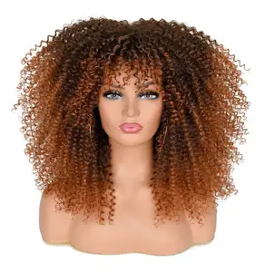 Factory sales Kinky curly wave hair style with High heat synthetic hair wigs for women