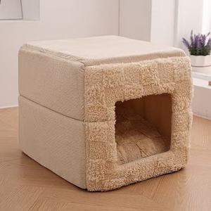 Warmes und bequemes rechteckiges Katzenbett mit dicker Innenpolsterung, klassisches modisches Design, abnehmbarer, waschbarer Bezug. - Product Image 2