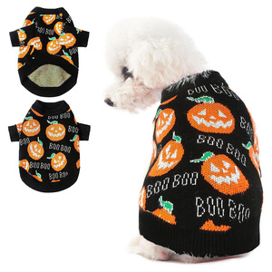 Pull en tricot noir en coton pour animaux de compagnie, motif citrouille d'Halloween, pour chiens et chats, petites, moyennes et grandes tailles - Product Image 1