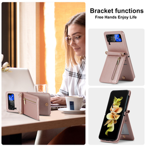 Đối Với Samsung Galaxy Z Lật 3 Và 4 Chất Lượng Cao Dây Kéo Chủ Thẻ Ví Gấp PU Da Trường Hợp Điện Thoại Cho Cô Gái Quà Tặng Trường Hợp Điện Thoại - Product Image 5