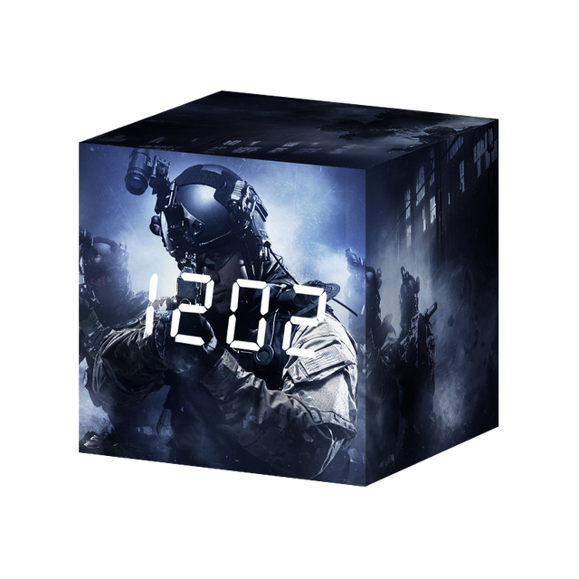 Custom Print Pattern Game Table Decor Soveneirs Battery Electronic Night Alarm Desk Digital Wood Desktop Cube Led Mirror Clock