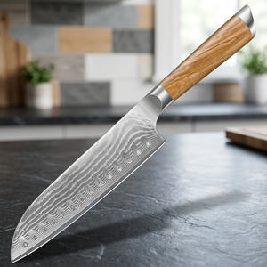 Couteau de cuisine Santoku Damas Keensun de haute qualité, en acier inoxydable, avec manche en bois écologique, luxe, 7 pouces, ambidextre - Product Image 3