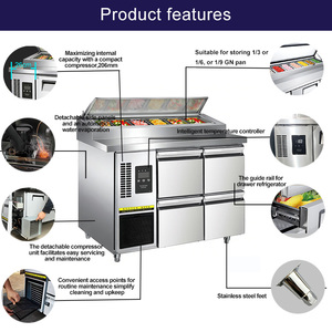 NobleSnow PS1200F-4T-304 Mesa Refrigerada para Preparación de <span class=keywords><strong>Pizza</strong></span> de 1.2m con Cuatro Cajones, Ahorro de Energía, Doble Zona de Temperatura - Product Image 6