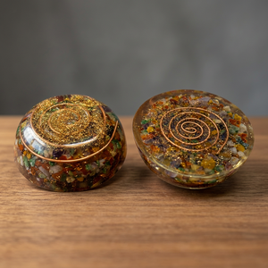 Bol d'énergie Orgone Chakra en cristal, forme circulaire, artisanat en pierre précieuse sculptée à la main, art Feng Shui, objet de collection, thème Amour - Product Image 3