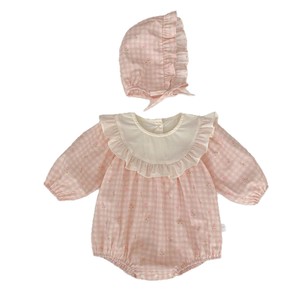 Adorabile tutina a quadri per <span class=keywords><strong>neonata</strong></span> con cappellino per neonati e per la festa dei cento giorni - Product Image 5