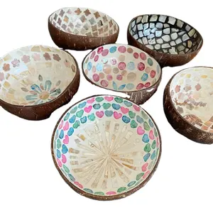 Coconut shell decorative bowl Coconut shell products inlaid shells Colorful crystal storage bowl Ritual display storage bowl