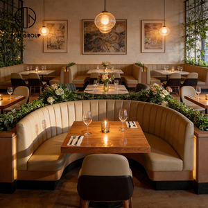 Ensemble <span class=keywords><strong>de</strong></span> meubles <span class=keywords><strong>de</strong></span> restaurant et <span class=keywords><strong>de</strong></span> café modernes haut <span class=keywords><strong>de</strong></span> gamme, avec banquette incurvée en cuir et <span class=keywords><strong>table</strong></span> carrée en bois - Product Image 1