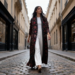 Elegant High Quality Luxury Dress Pleated Print Polyester Abaya for Muslim Women Custom Wholesale Occasion - Product Image 2