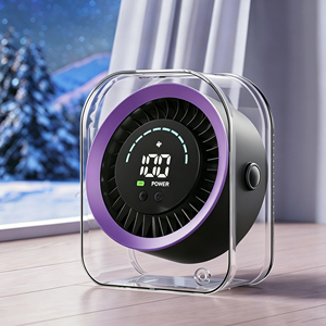 Transparent Design Turbo <b>Mini</b> Led Display Portable Small Air Circulation <b>Usb</b> Rechargeable Long Runtime Quiet Desktop <b>Fan</b> - Product Image 1