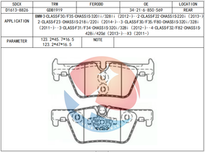 <span class=keywords><strong>Pastiglie</strong></span> Freno SDCX D1613-8826 PN32002 34206799809 DB2224 34206873094 / 34216850569 GDB1919 34216873093 per <span class=keywords><strong>BMW</strong></span> <span class=keywords><strong>Serie</strong></span> <span class=keywords><strong>1</strong></span> / 2 / 3 / 4 - Product Image 2