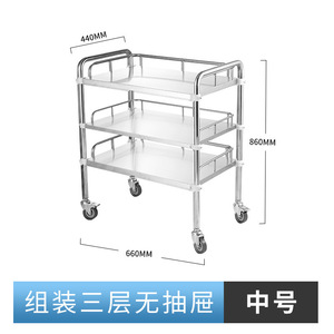 Chariot médical à trois niveaux en acier inoxydable, chariot de traitement roulant, chariot de rangement pour infirmières, chariot utilitaire - Product Image 4