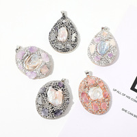 Pendentif ovale en pierre naturelle d'améthyste incrusté de strass, breloques pour la fabrication de bijoux DIY, accessoires pour colliers et boucles d'oreilles