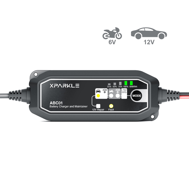 ABC01 Intelligent 12V Automotive Battery Charger for Motorcycle Car LiFePo4 Battery Maintainer IP65 Rating 60W Power Xparkle