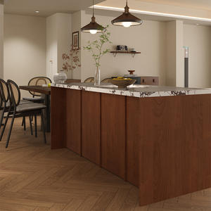 <b>Walnut</b> Wood Frame Island Counter Solid Wood Modern Kitchen Island With <b>Slab</b> Countertop Living Room Storage Partition Cabinet - Product Image 1