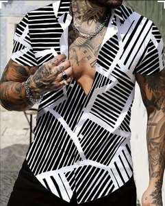 2025 personnalisé hommes décontracté à manches courtes chemise Style Vintage numérique rayé imprimé motif unique paquet - Product Image 2