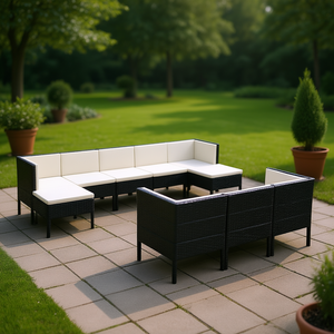 Ensemble de salon de jardin en rotin noir modulaire, meubles d'extérieur élégants, ensemble de jardin 6 places - Product Image 2