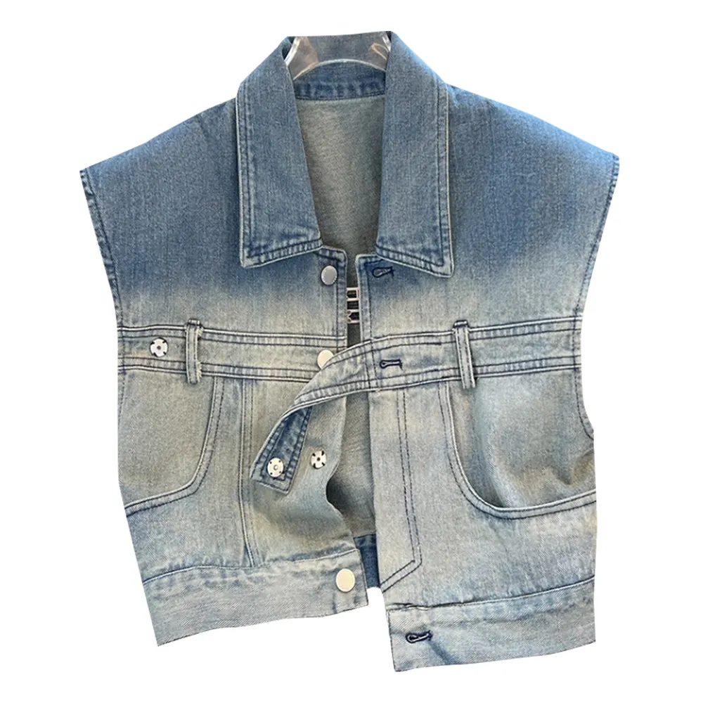 Early 2000s Style Y2K Fashion Womens Short Waistcoat Denim Style Latest Waistcoat Designs Women Vest Jacket