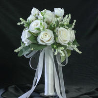 Braut-Rosenstrauß Handgehaltene Blumen Brautstrauß Simulierte Weiße Hochzeitsdekoration Blumen Brautjungfern-Blumen Kinder-Handstrauß