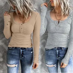 2022 חדש אופנה נשים בנות סריגי צווארון עגול כפתורי Slim סוודר ארוך שרוול צלעות לסרוג למעלה