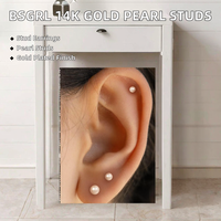 BSGRL - Juego de 3 Pares de Aretes de Perlas con Forma de Bola, Chapados en Oro de 14K, con Parte Posterior Plana, para Mujer, para Perforaciones de Cartílago y Hélix