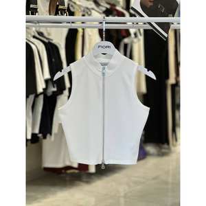 Fiori Top corto de punto blanco para mujer, sin mangas, con cuello alto y cremallera frontal, ajuste ceñido, ropa informal a la moda - Product Image 1