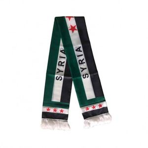 Écharpe en satin polyester blanc/noir à franges, promotionnelle pour événements, motif pays Syrie, pour la Journée Nationale et les Clubs de Supporters de Football - Product Image 4