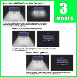 Krachtige 4 LED-wandlamp op zonne-energie IP65 Waterdichte beveiligingslichtsensor Beweging <span class=keywords><strong>3</strong></span> modi voor buiten, tuin, straat, nachtwerk - Product Image 2
