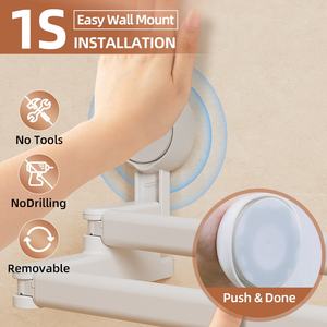 رف منظم للشبشب مثبت على الحائط للحمام ، حامل أكواب شفط مزدوج الطبقات ، رف مناشف - Product Image 6