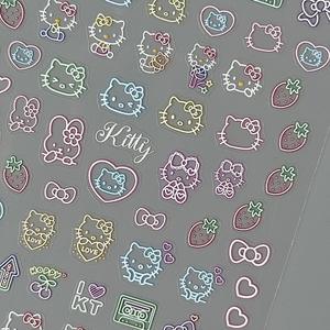 Наклейки для ногтей KT: 3D-дизайн с тиснением в виде кошки и сердца, милые, в корейском стиле, для студентов, водонепроницаемые, мультяшные, с дизайном клубники и банта - Product Image 5