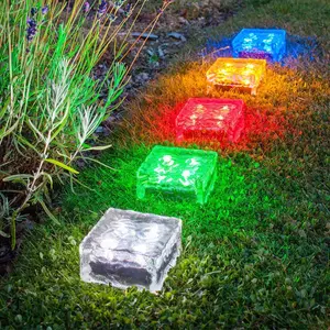 新产品IP44花园用冰砖埋地装饰灯户外玻璃块太阳能灯