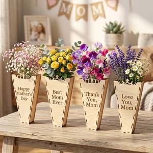 Custom Wooden <b>Flower</b> Vase Mothers Day Gift Wooden <b>Bouquet</b> <b>Box</b> Floral Arrangement Desktop Home Decoration Wedding Centerpiece - Product Image 2