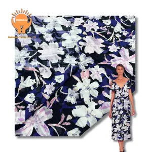 Wholesale High Quality Needle Dyeing Flowers Clothing Polyester Fabric Jacquard Printing For Skirts Dresses