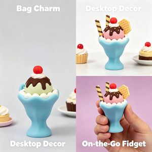 Porte-clés Vashine imprimé en 3D en forme de crème glacée, jouet anti-stress avec son clac-clac, breloque de sac colorée, cadeau - Product Image 4