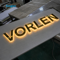 Papan Nama Huruf LED Backlit Titanium Gold Stainless Steel 3D Custom dengan Halo Light, untuk Luar & Dalam Ruangan, Signage Bisnis