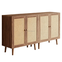 Console de style nordique multifonctionnelle en bois, meuble de rangement avec portes tressées, mobilier de salon durable