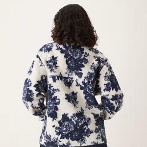 <span class=keywords><strong>Felpa</strong></span> con logo personalizzato di fabbrica in tessuto in pile alla moda da donna a manica lunga con colletto spalmato stampato floreale con polsini elastici - Product Image 4