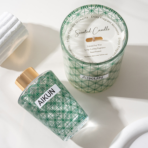 Juego de vela aromática y difusor de varillas de cera de soja natural con diseño geométrico verde Aikun, aroma ambiental para el hogar, fragancia para el dormitorio - Product Image 1