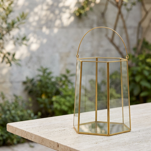Wholesale Brass Metal Framed Glass <b>Hurricane</b> Candle Holder with Handle for Home and Weddings Decoration - Product Image 4