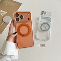Coque de téléphone transparente à couverture intégrale 360 avec anneau magnétique de charge et protection d'objectif d'appareil photo en verre coloré pour iPhone 16 17 Pro Max