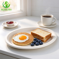 SUMKOKA Assiette ovale compostable en bagasse de canne à sucre sans PFAS de 12,5 pouces, plateau alimentaire jetable biodégradable pour restaurant de fruits de mer