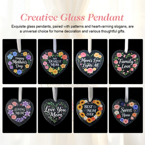Plaque en verre personnalisée élégante avec motif floral, ornement en verre fusionné en forme de cœur, texte personnalisable, cadeau pour la fête des mères - Product Image 3