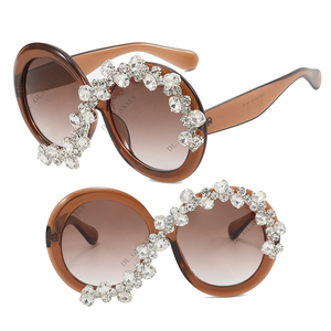 Gafas DL de cristal redondo para mujer, gafas de sol 2023 con logotipo personalizado, gafas de sol ostentosas con diamantes de imitación de gran tamaño, gafas - Product Image 2