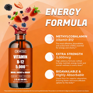 อาหารเสริมวิตามินบีรวมออร์แกนิก OEM 60 มล. ช่วยเสริมพลังงานตามธรรมชาติ 5000mcg วิตามินบี 12 ชนิดน้ำสำหรับผู้ใหญ่และวัยรุ่น - Product Image 4
